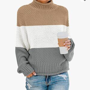Zesica  colorblock turtleneck W. plus size sweater knit bulky oversize pullover